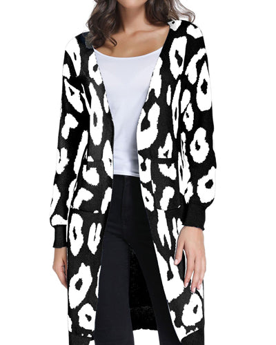 New Leopard Long-Sleeved Knit Cardigan