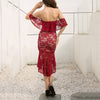 Lace Floral Embroidered Stitching Strapless Collar Evening Dress