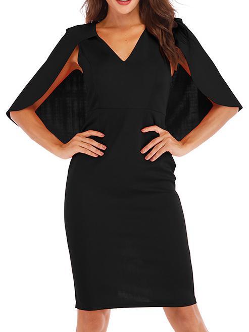 V-Neck  Plain Bodycon Dress