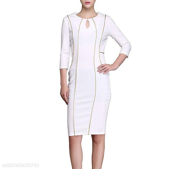 Round Collar Zipper Long Sleeve Package Hip Bodycon Dress