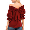 Open Shoulder Bowknot  Three-Quarter Sleeve Blouses