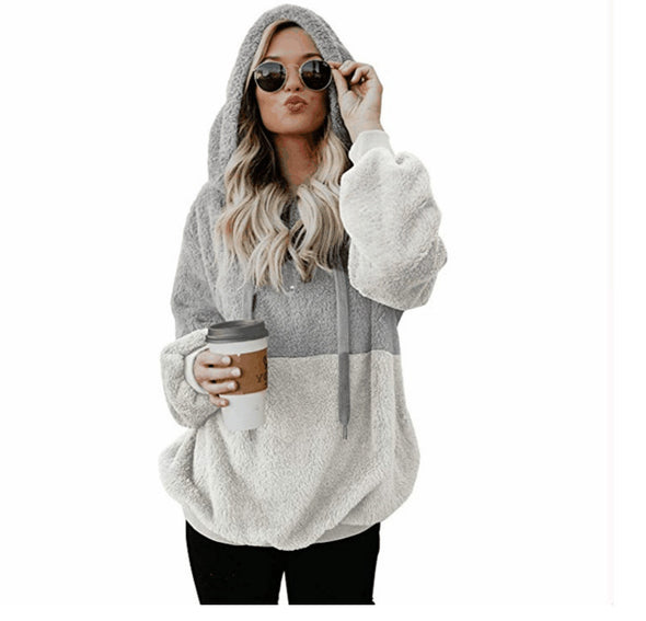 Plush Contrast Hooded Sweater