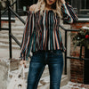 Striped Slash Neck long-sleeved Slim Shirt