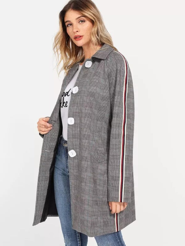 New fashion wild plaid ribbon long sleeve windbreaker jacket