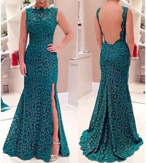 Side Split Sexy Halter Lace Evening Dress