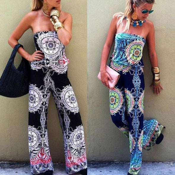 Printed Sexy Backless Tube Jumpsuit