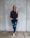 Plaid Contrast Hooded Sweatshirt