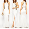 Halter Sequin Stitching Sleeveless Maxi Evening Dress