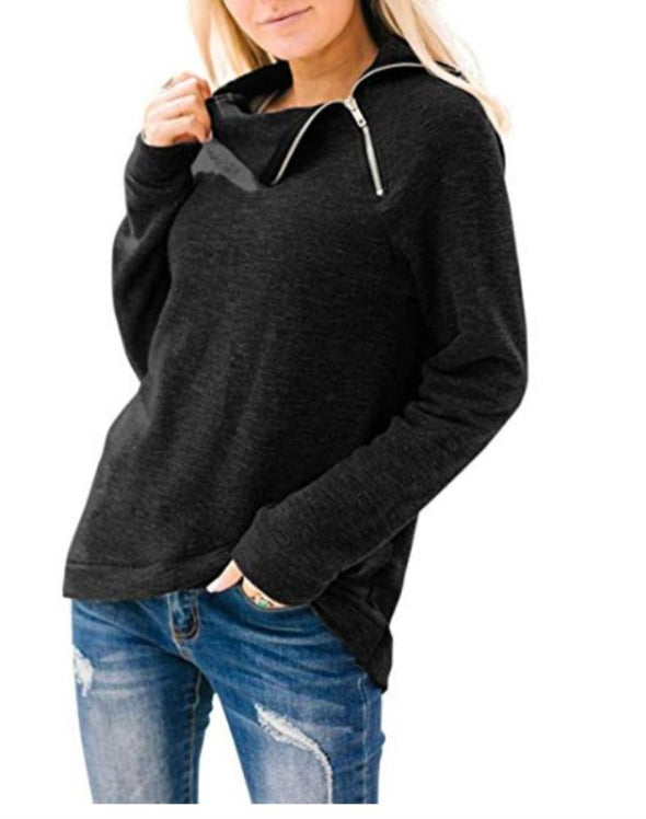 Long Sleeve Zipper Lapel Irregular Sweatshirt