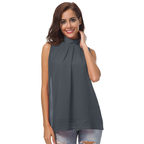 Women's double-layer high-neck sleeveless chiffon shirt