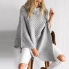 Solid Color Cloak Irregular High Neck Collar Sweaters