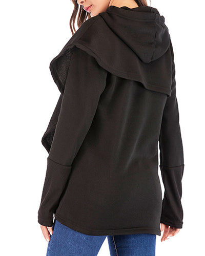 Long-Sleeved Fleece Solid Color Irregular Hooded Sweatshirt