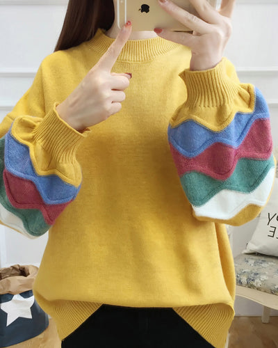 Contrast Loose Lantern Sleeve Sweater