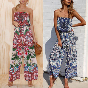 Fashion Printing Flower Strapless Jumpsuit