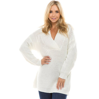 Loose V- neck Long Sleeve Sweaters