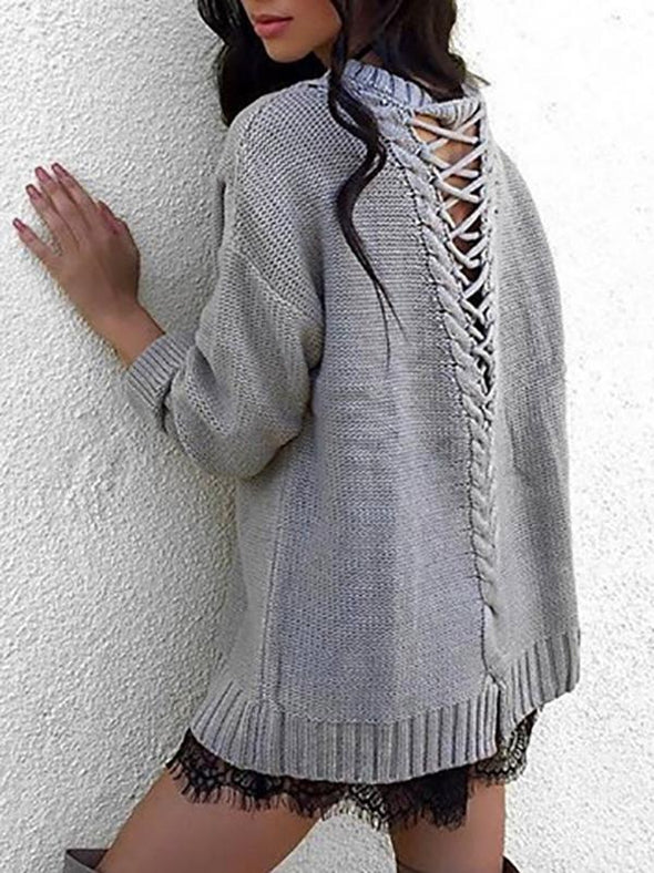 Long-Sleeved Knitting Back Hollow Sweater