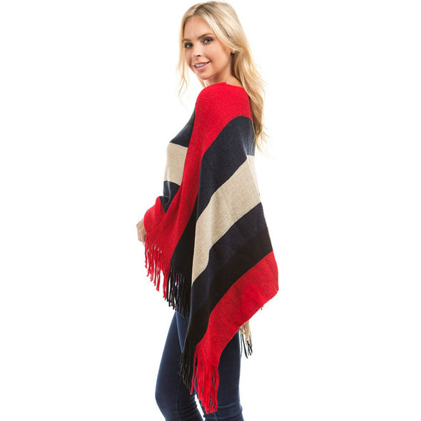 Cloak Tassel Stripe Round Neck Sweaters