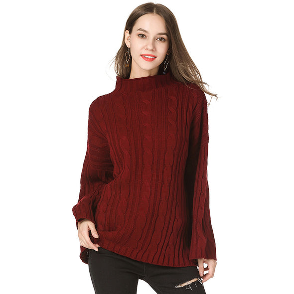 Winding High Neck Collar Long Sleeve Sweaters