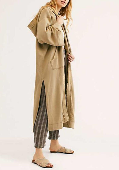 Fashion Casual Hooded Patch Pocket Long Coat