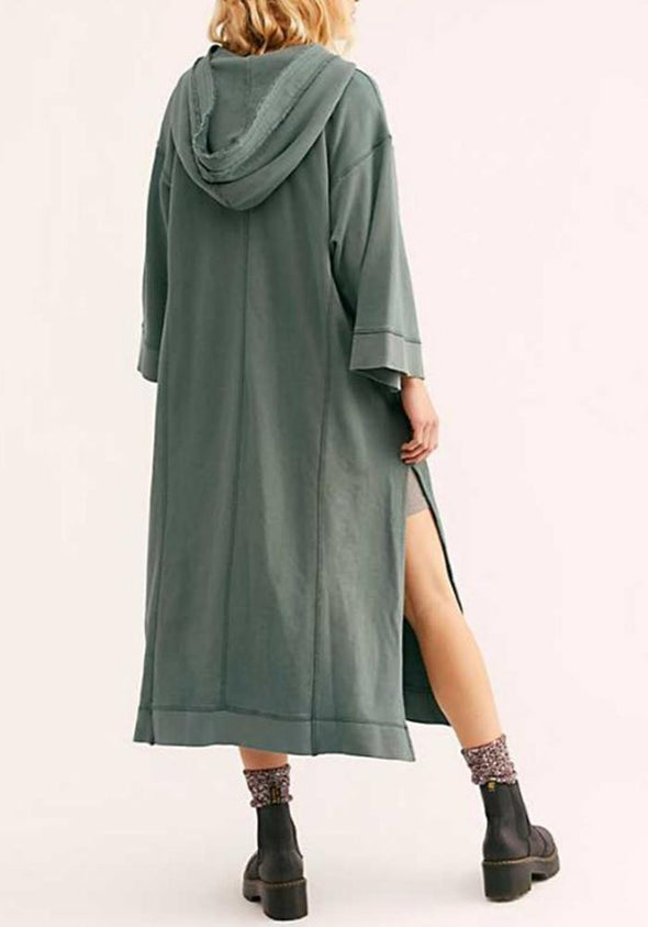 Fashion Casual Hooded Patch Pocket Long Coat