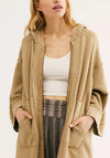 Fashion Casual Hooded Patch Pocket Long Coat