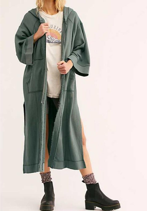 Fashion Casual Hooded Patch Pocket Long Coat