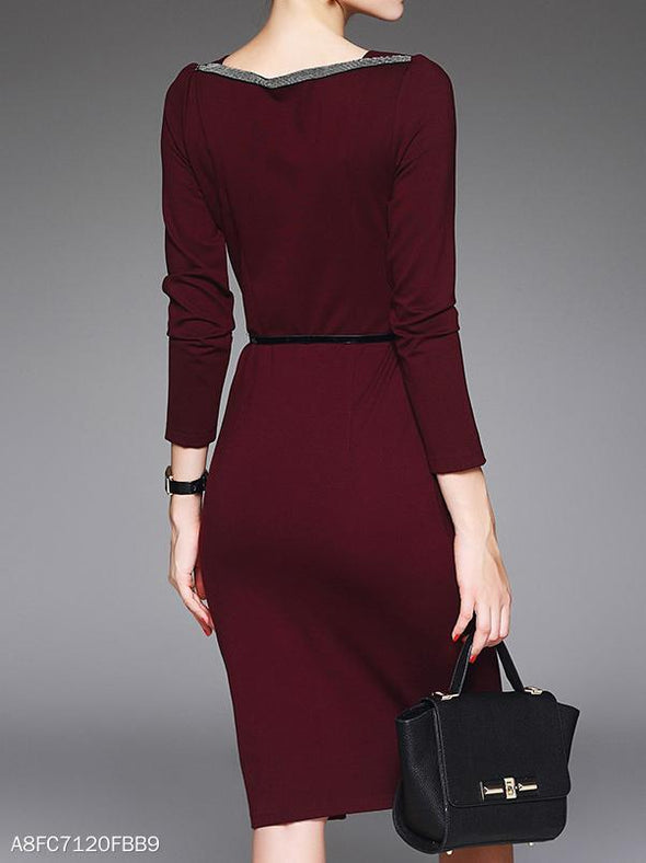 Fashion Solid O-Neck long Sleeve Bodycon Dress