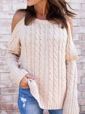 Solid Color Knitting Round-neck Sweater Tops