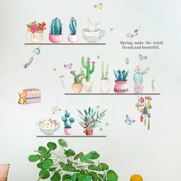 Cartoon Potted Cactus Wall Sticker