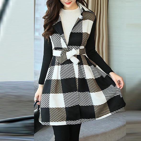 Suit Collar Plaid Cardigan Casual Coat