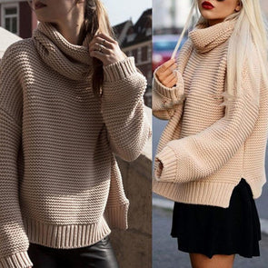 Cowl Neck  Side Vented  Plain Sweaters