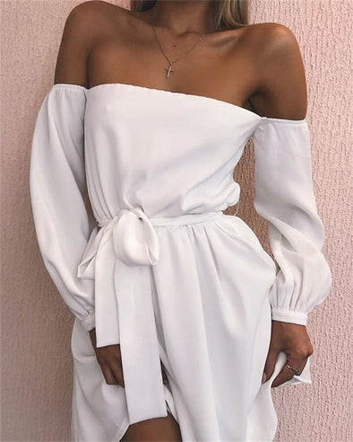 Long Sleeve Sexy One-Neck Dress