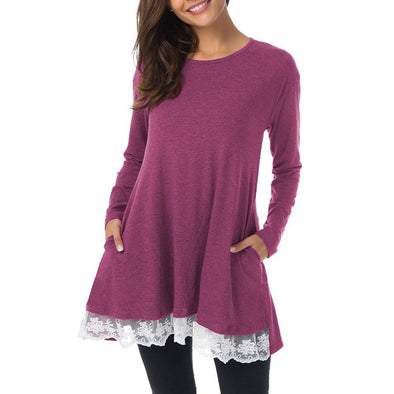 Lace-Paneled Long-Sleeved Dress