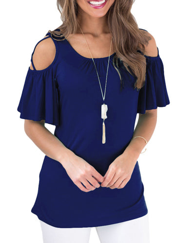 Round Neck Strapless Cross Short Sleeve T-Shirt