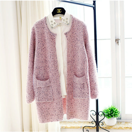 Pure Color Long Sleeve Round Neck Loose Cardigan Outwear