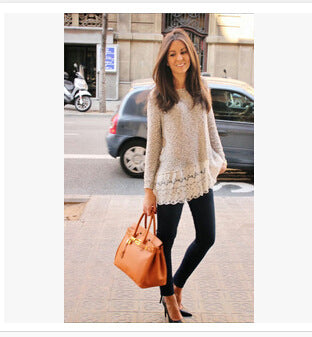 Lace  Patchwork Long Sleeve Round Neck Sweatshirt