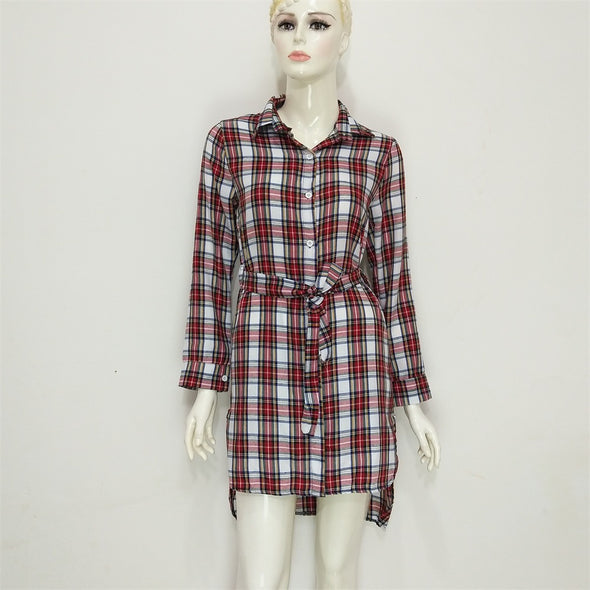 Women's Plaid Print Long Sleeve Dress