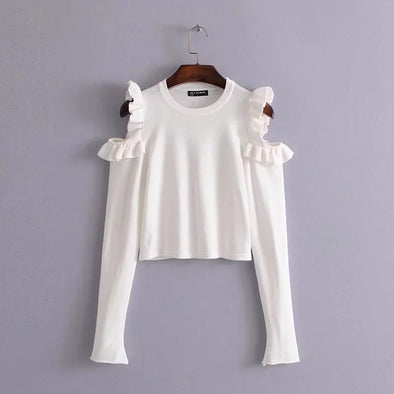 Wooden Ear Strapless Shoulder Round Neck Sweaters