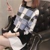 Plaid Color Long Sleeve O-Neck Sweater