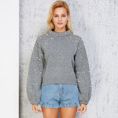 Casual Loose Pearl Stitching O-Neck Knitting Sweater