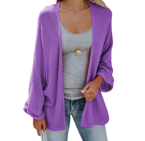 Solid Color Long Sleeve Knit Cardigan Sweater Coat