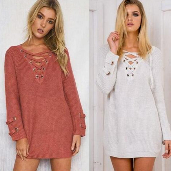 Cross Bandage V- neck Medium Style Sweaters