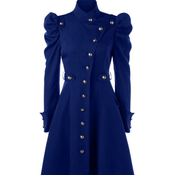 British Style Slim Pure Color Standing Collar Long Women's Jacket