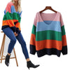 V-Neck Color Stripe Stitching Loose Sweater