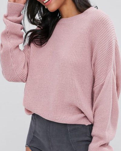 Solid Color Loose O-Neck Sweater