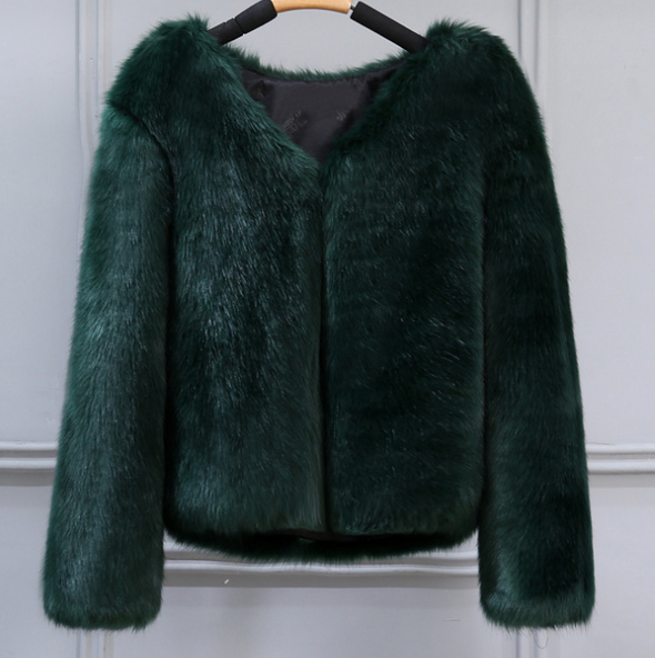 Fashion Imitation Rabbit Fur Long Sleeve Coat