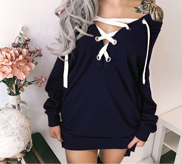 Bandage Pure Color Long Sleeve Hoodies