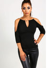 Open Shoulder V Neck Hollow Out Plain T-Shirts