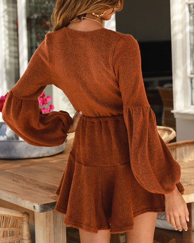 Women's V-neck Lantern Sleeve Dress