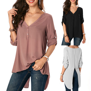 Women's Solid Color V-Neck Shirt